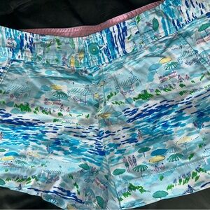 Lilly Pulitzer Blue and Green Beach Scene Shorts